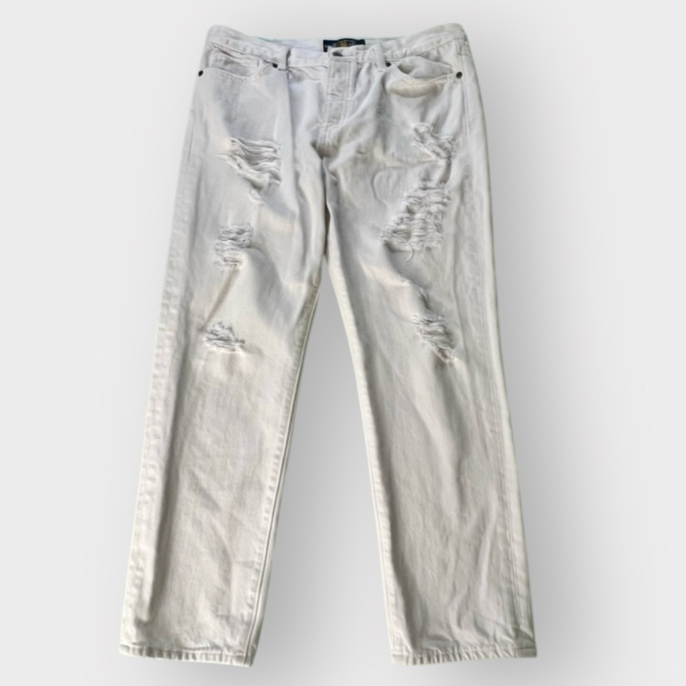 Lucky Brand White Boyfriend Jeans with Distressed Style